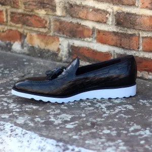 Unique Handcrafted Croco Black w/ Tassles & Wedge Sole