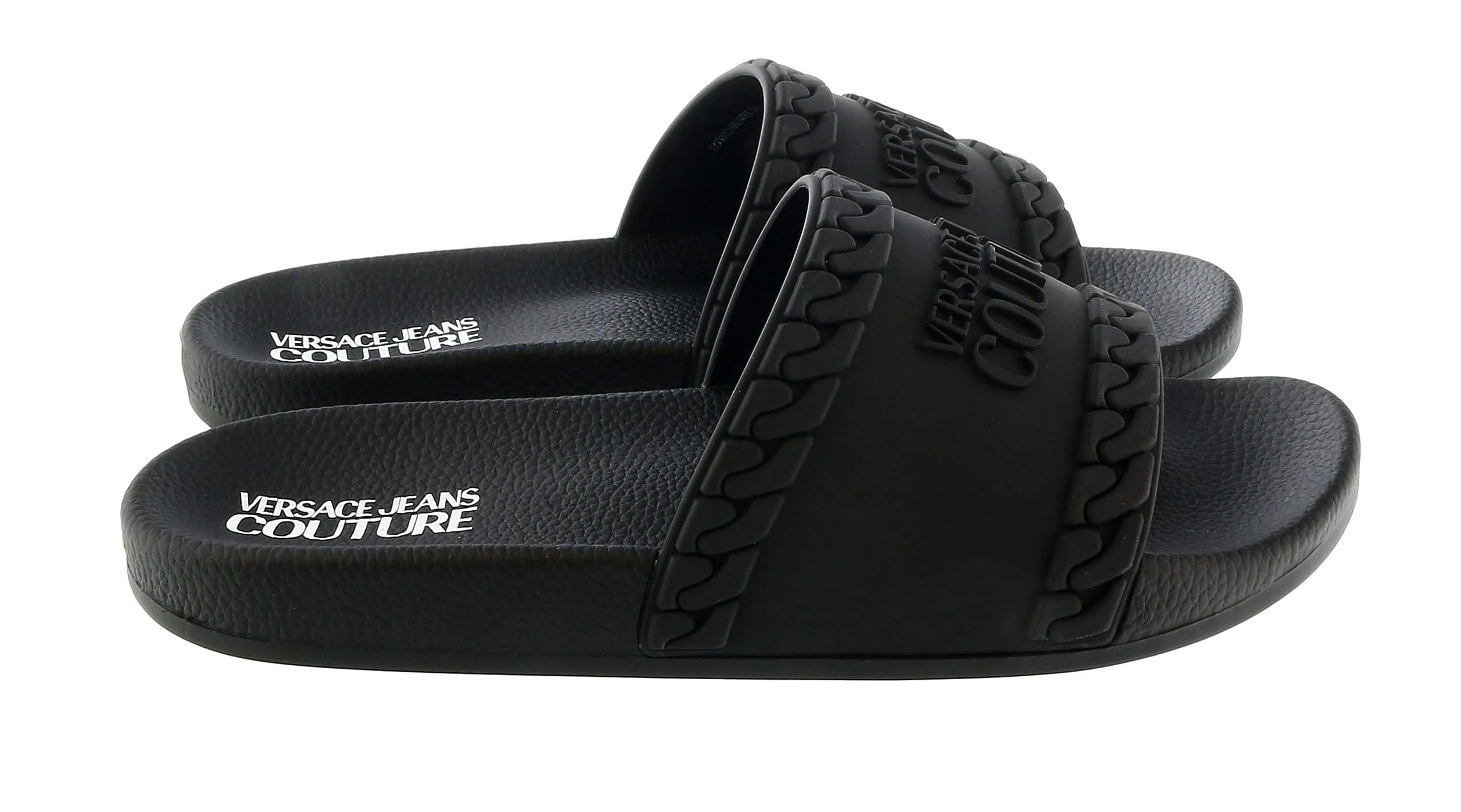 Versace Jeans Couture Black Chain Embossed Pool Slide-