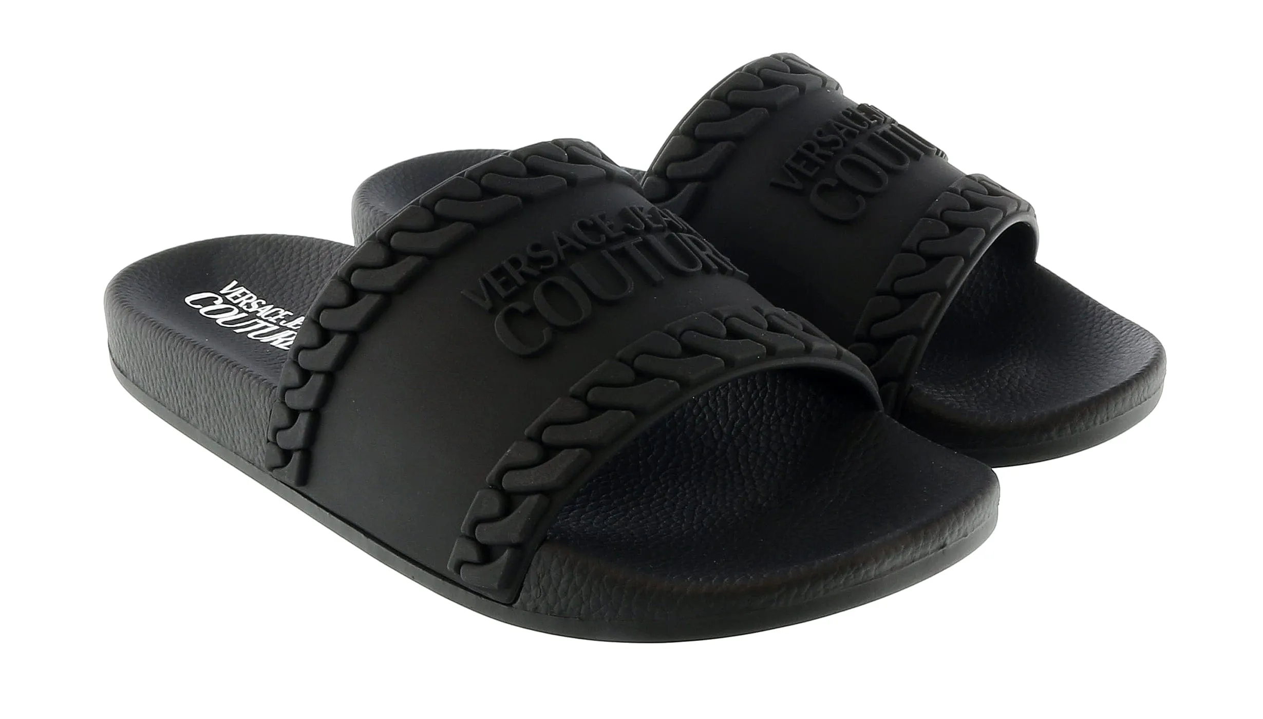 Versace Jeans Couture Black Chain Embossed Pool Slide-