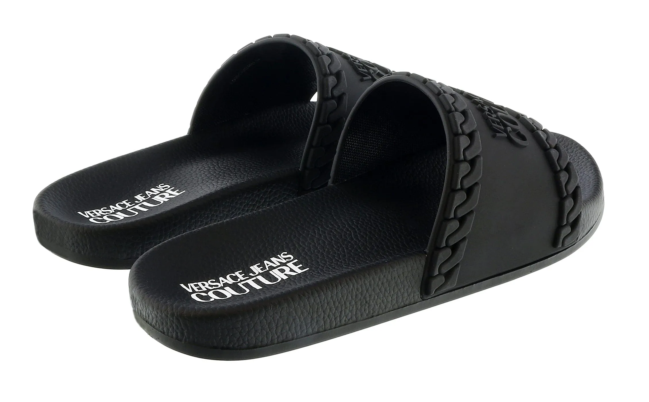 Versace Jeans Couture Black Chain Embossed Pool Slide-