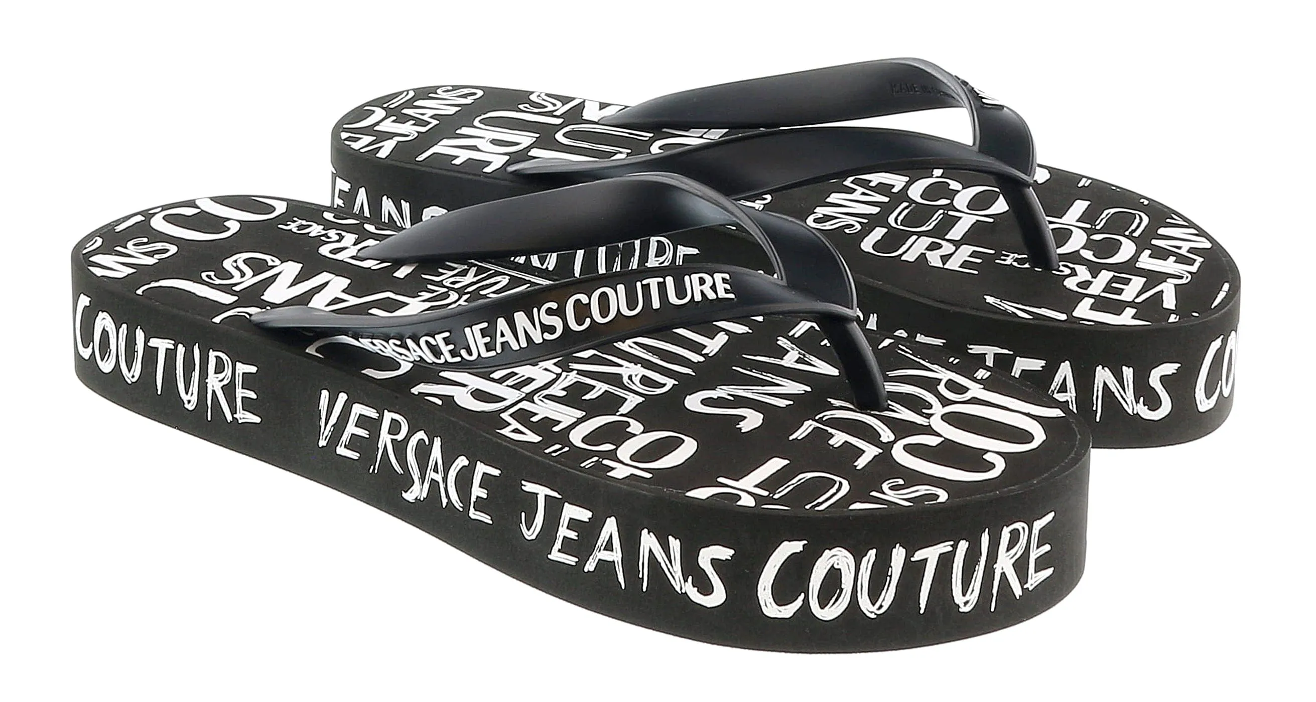 Versace Jeans Couture Black Signature Sole Fashion Platform Flip Flop-