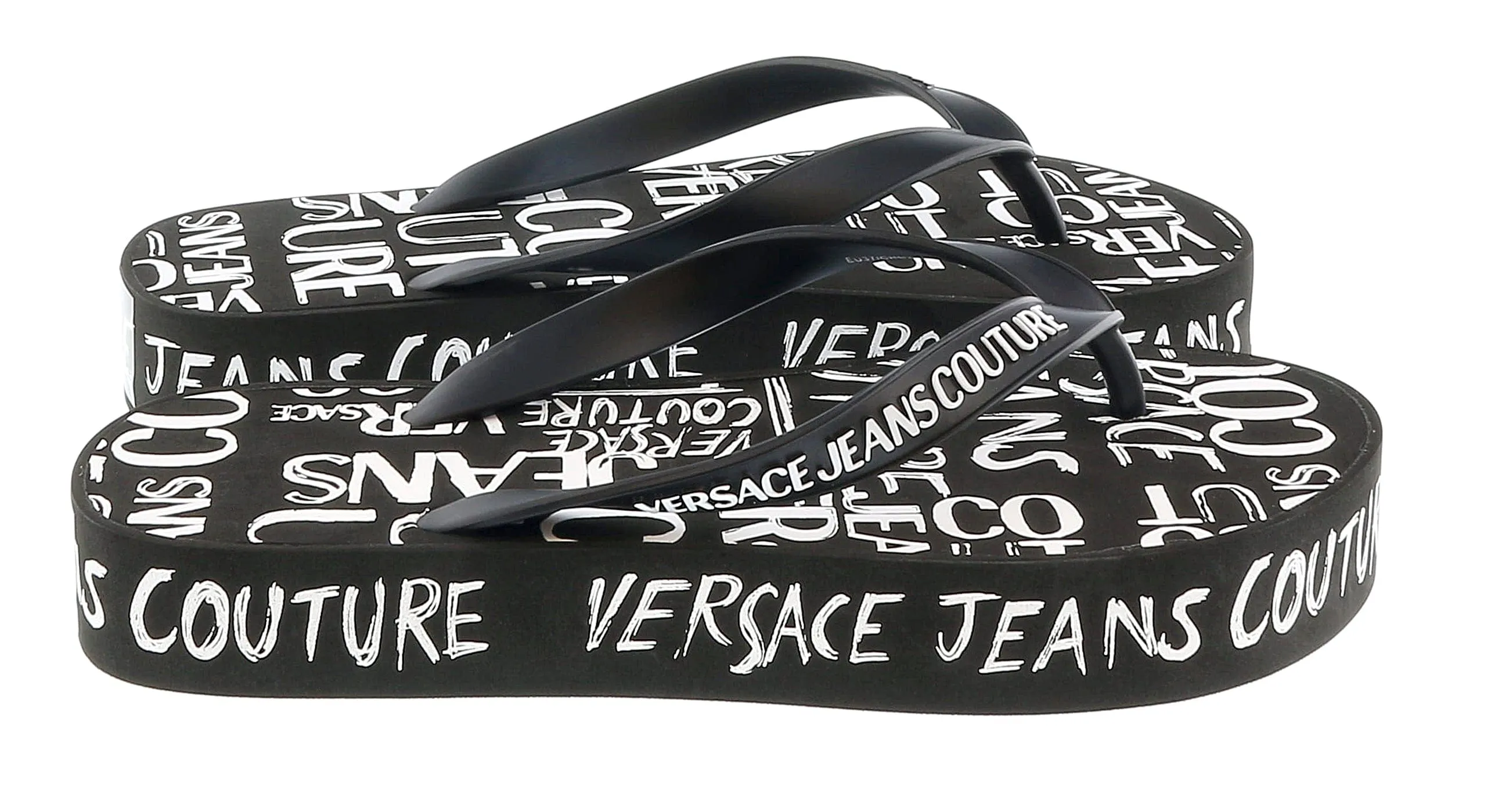 Versace Jeans Couture Black Signature Sole Fashion Platform Flip Flop-