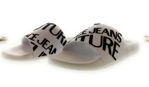 Versace Jeans Couture White Signature Pattern Pool Slide- Store Return