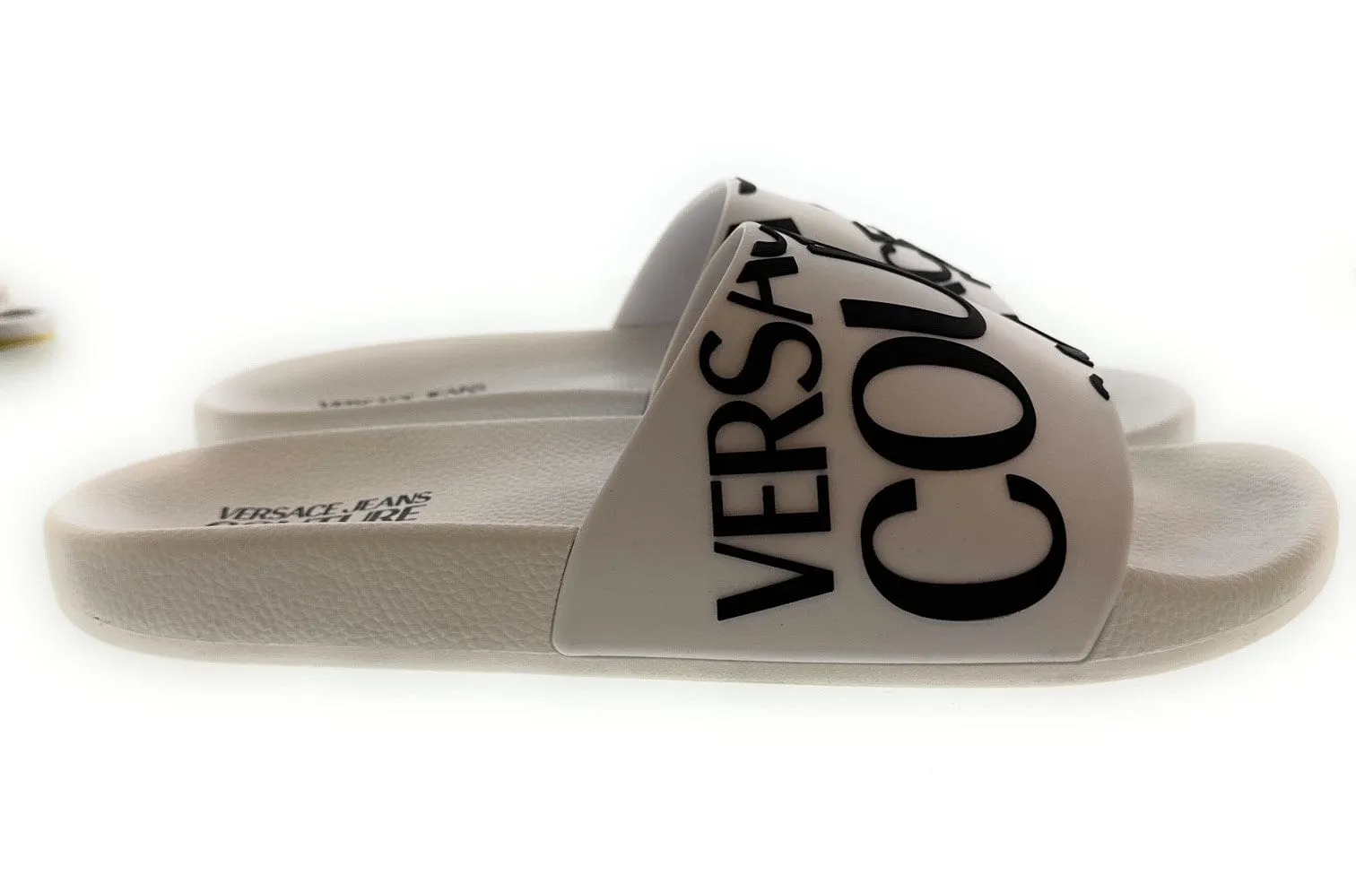 Versace Jeans Couture White Signature Pattern Pool Slide- Store Return