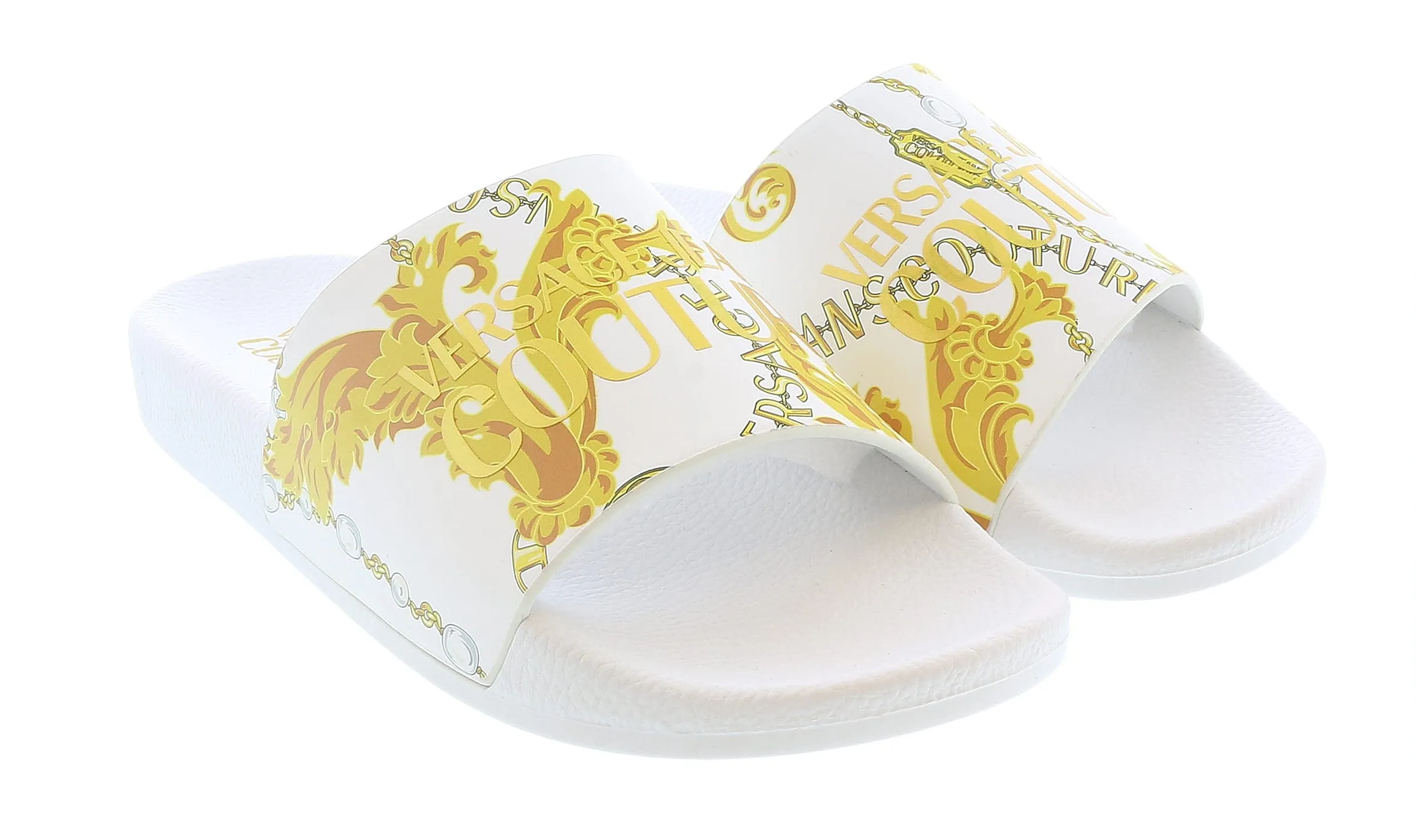 Versace Jeans Couture White/Gold Signature Pool Slide- Store Return -7US Women