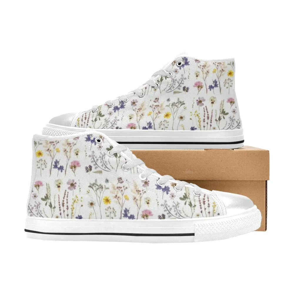Wildflowers White High Top Canvas Women's Shoes