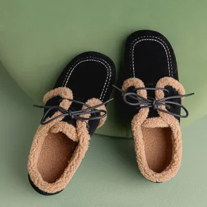 Womens Handmade Leather Oxford Loafer Shoes For Winter in Black/Brown/Apricot