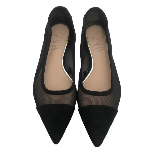 ZARA Black Mesh Pointed Flats | Pre Loved |